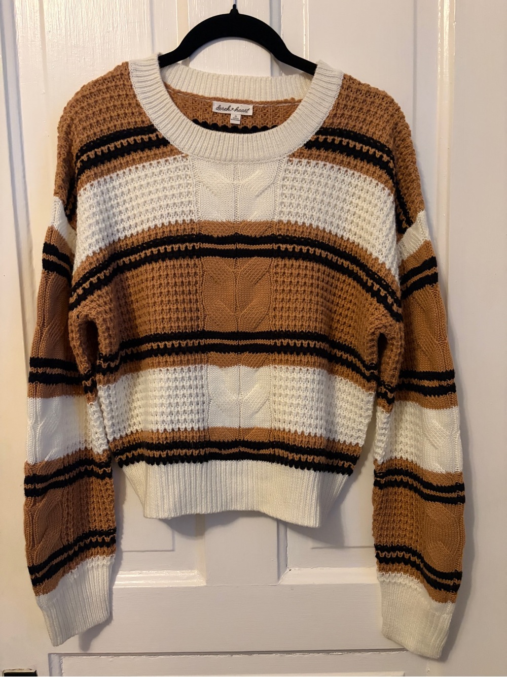 Derek Heart Striped Crocheted Sweater